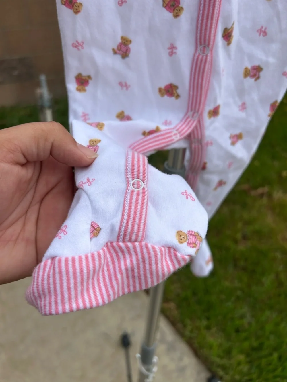 Ralph Lauren White Footed One-Piece with Pink Trim and Floral Bear Print